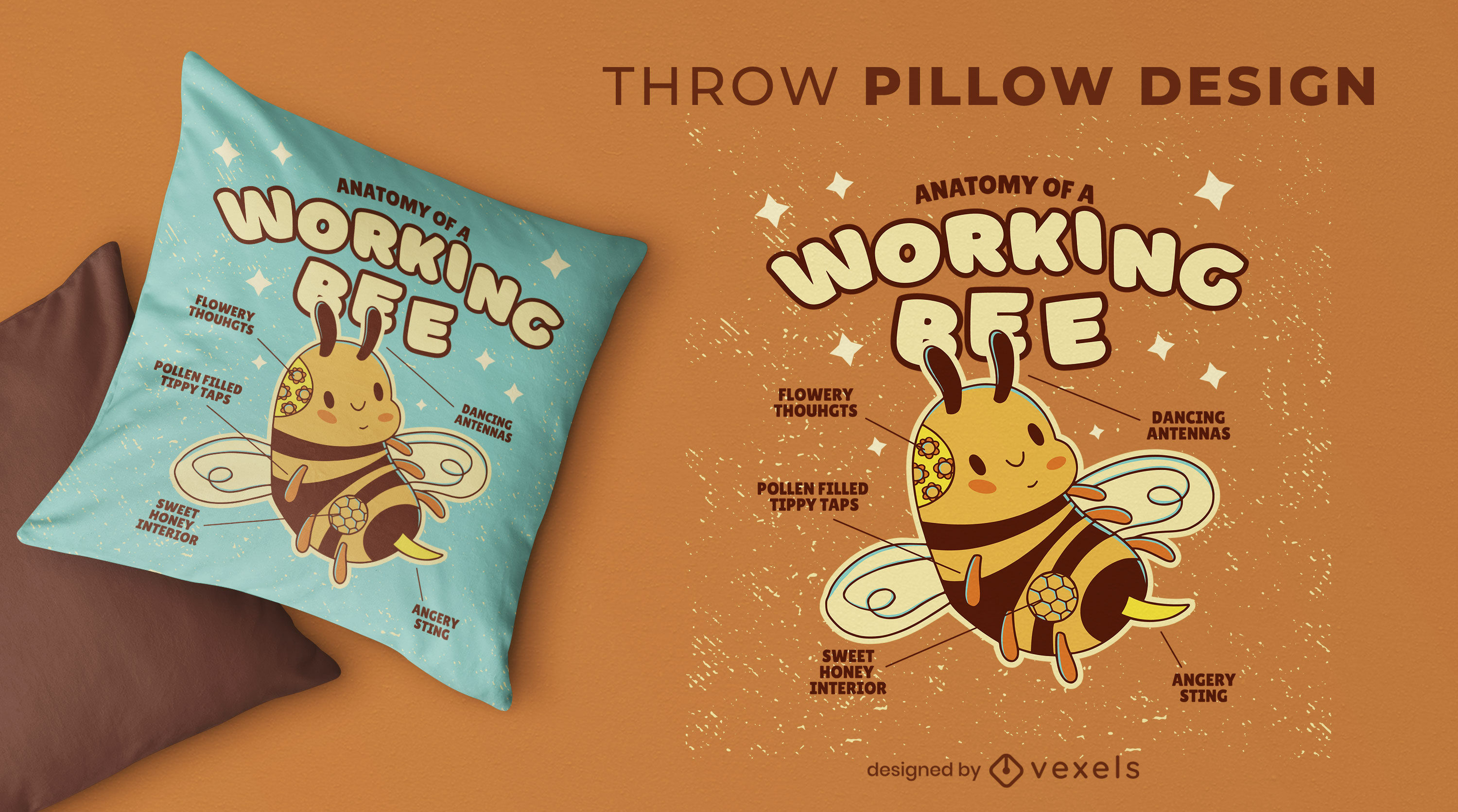 Working bee anatomy throw pillow design