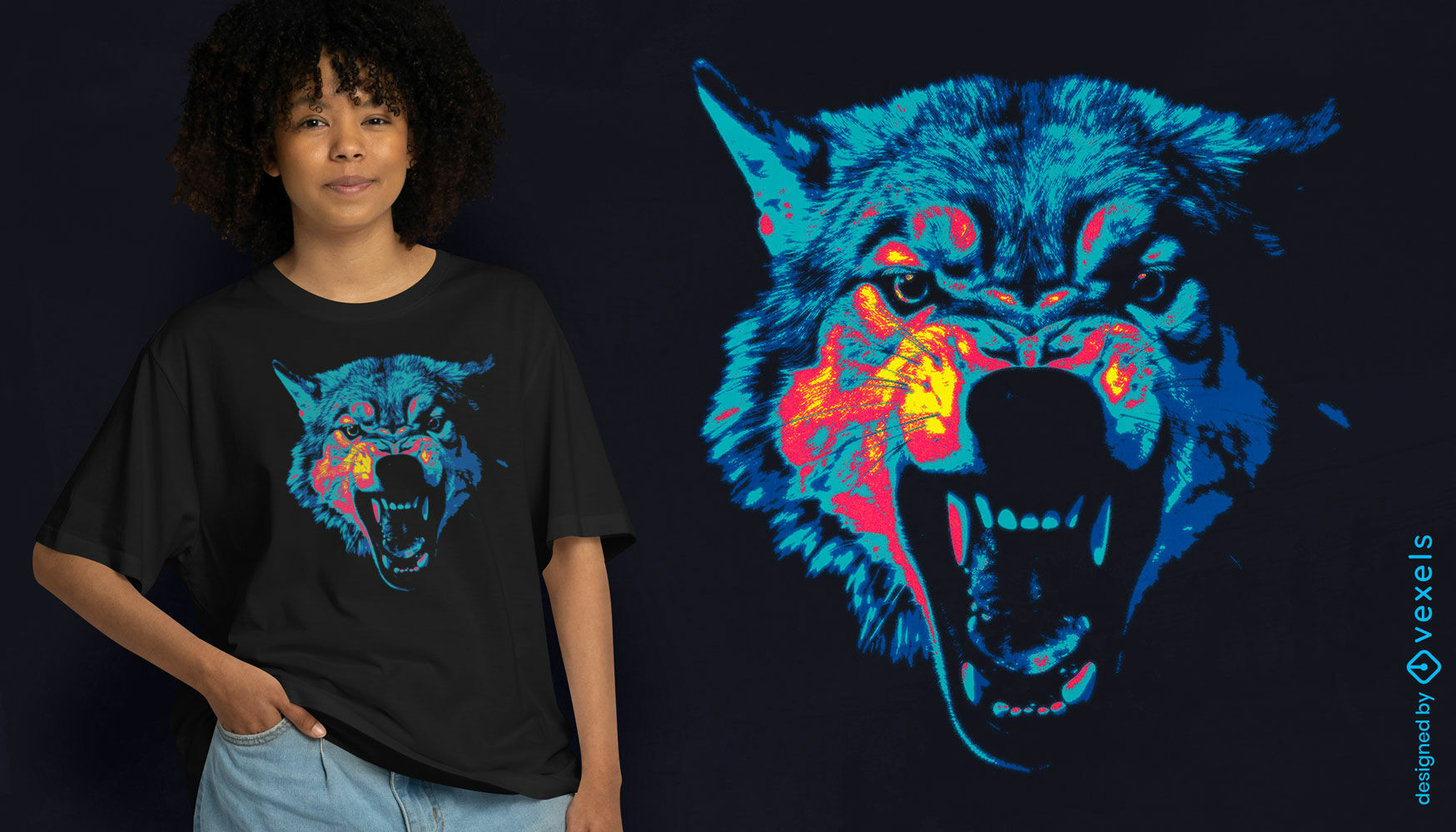 Neon wolf t-shirt design