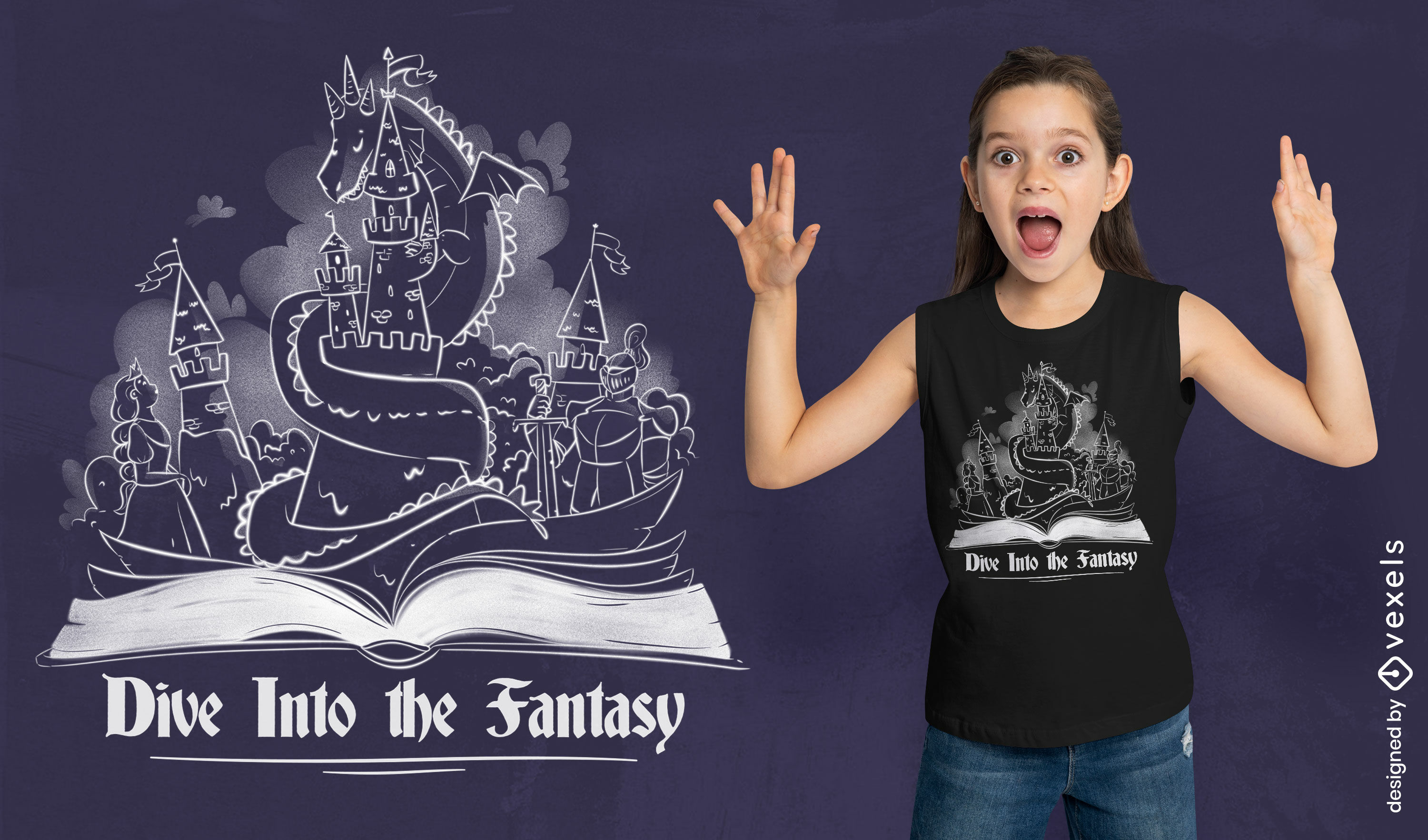 Fantasy book children t-shirt design
