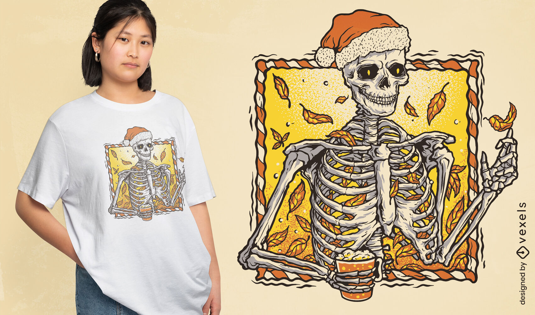 Christmas skeleton fall t-shirt design