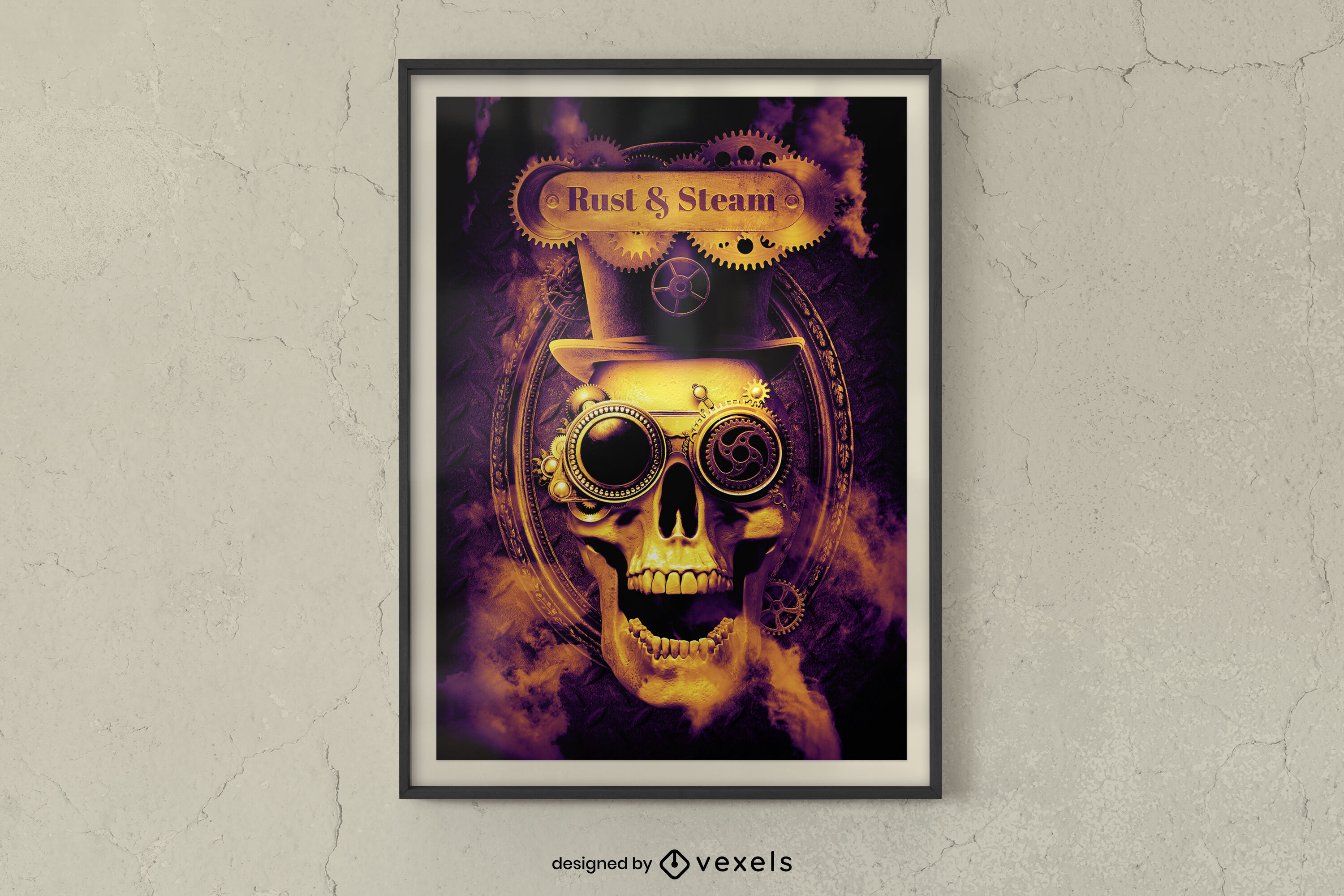 Steampunk skull psd poster design