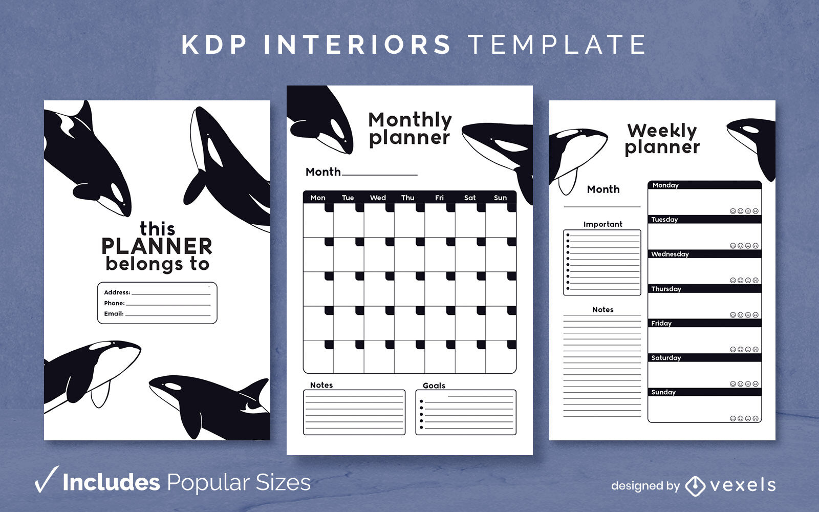 Whales journal template KDP interior design