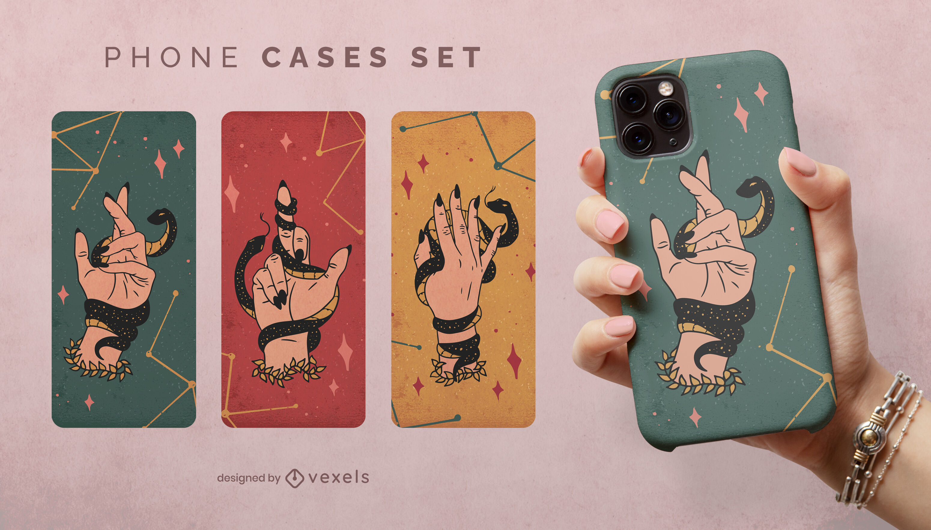 Hands with snakes astrology phone case set