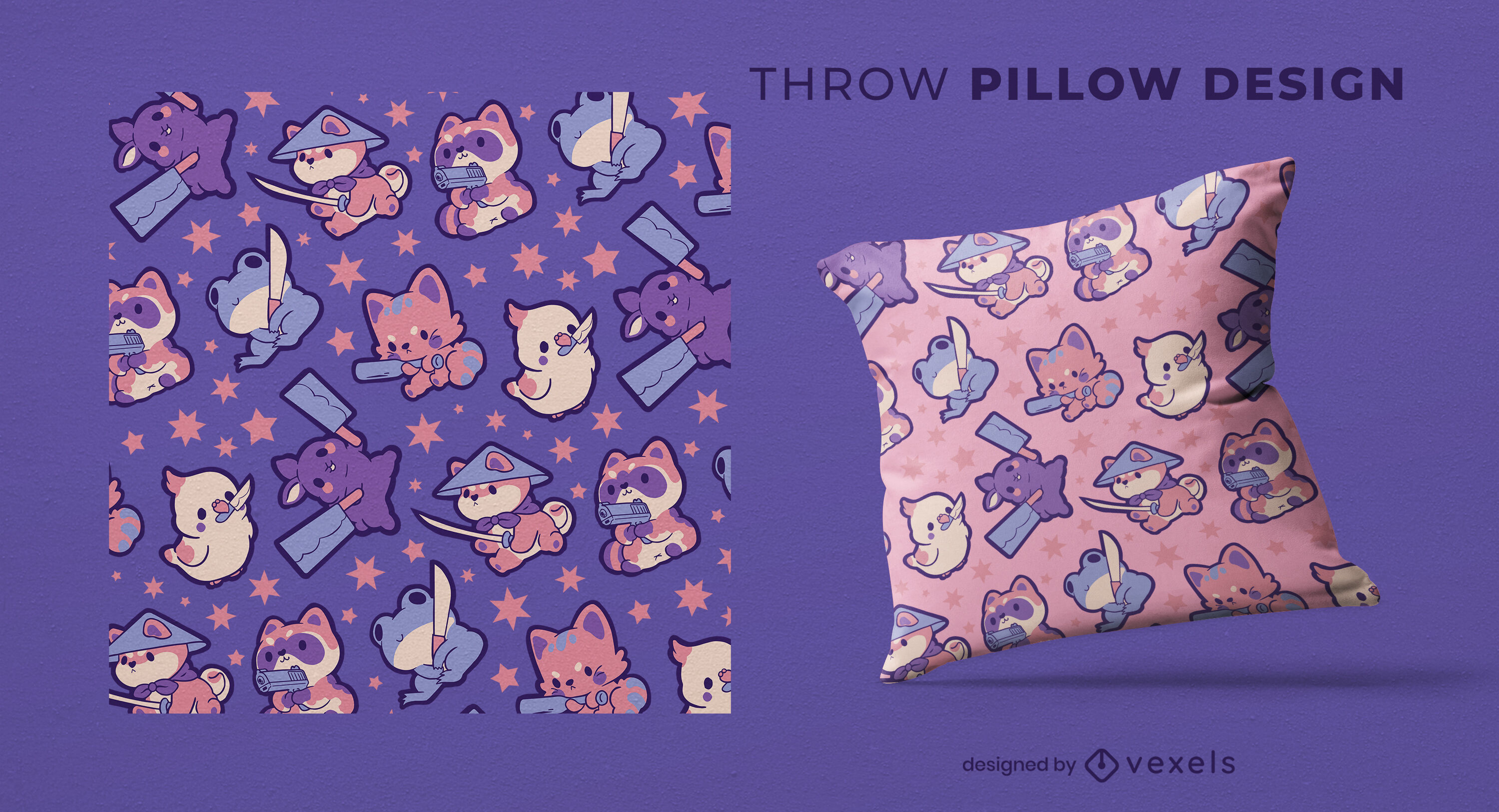 Cute armed animals throw pillow design