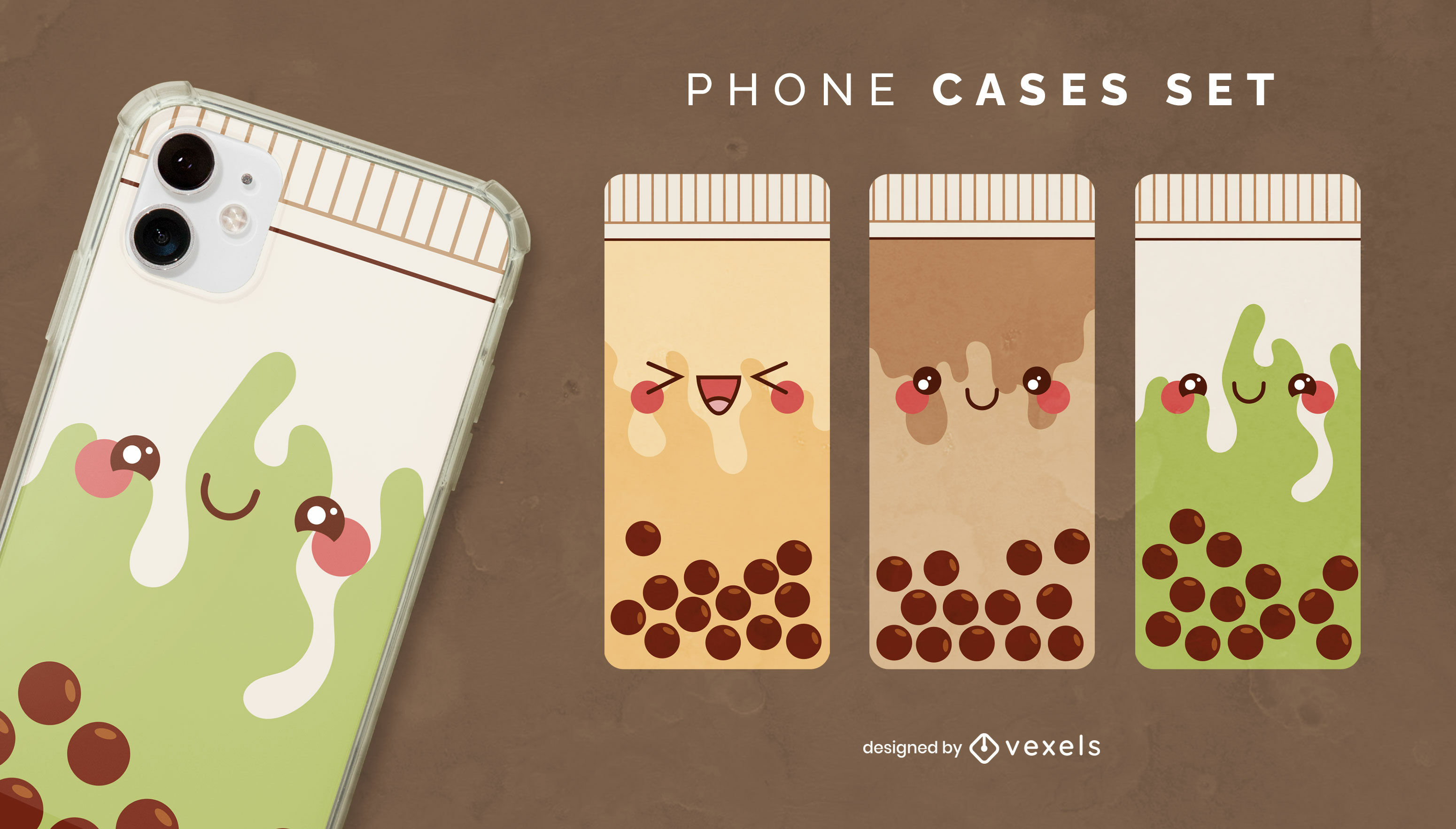 Kawaii emoji faces phone case set