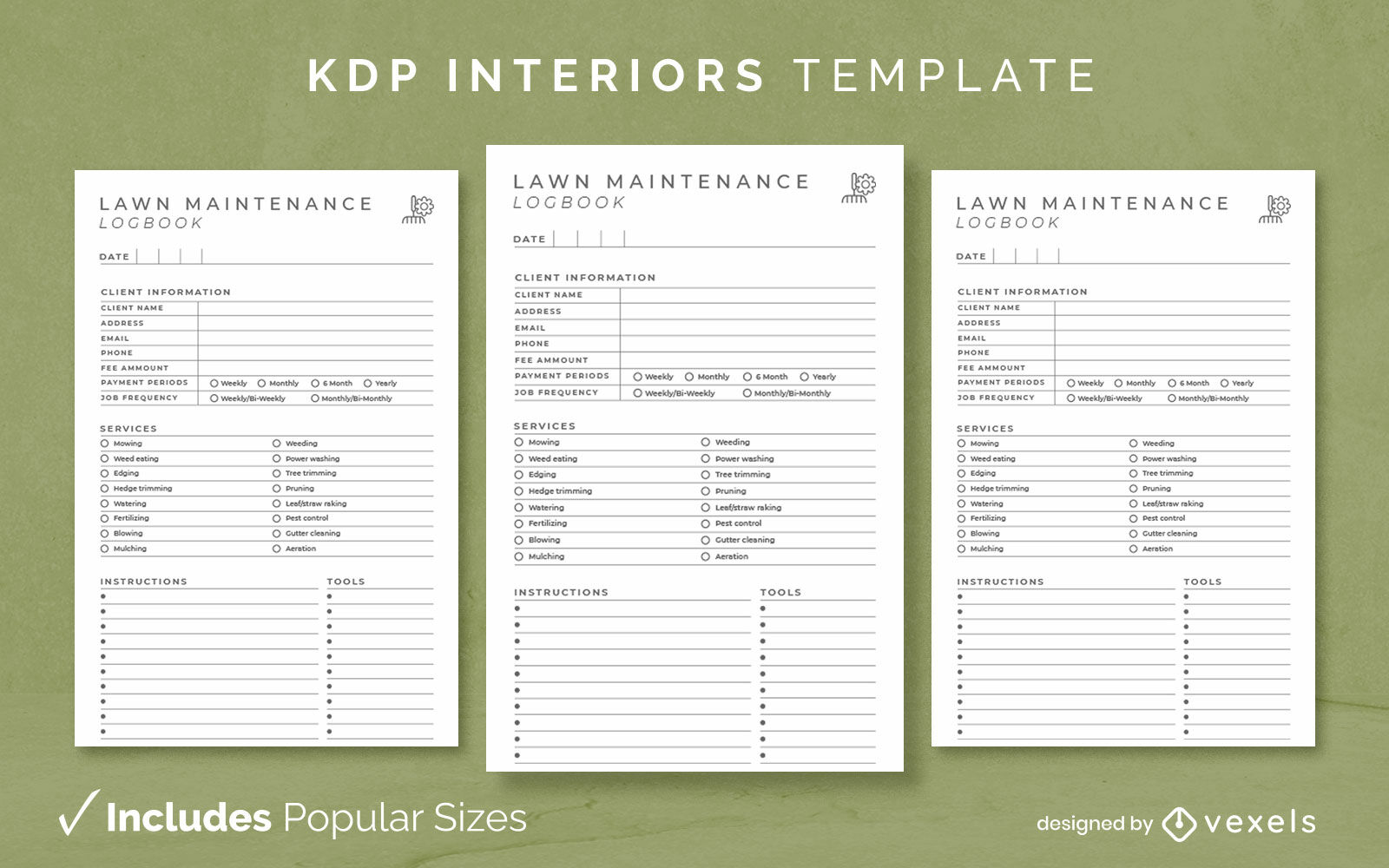 Gardener's daily log template KDP interior design