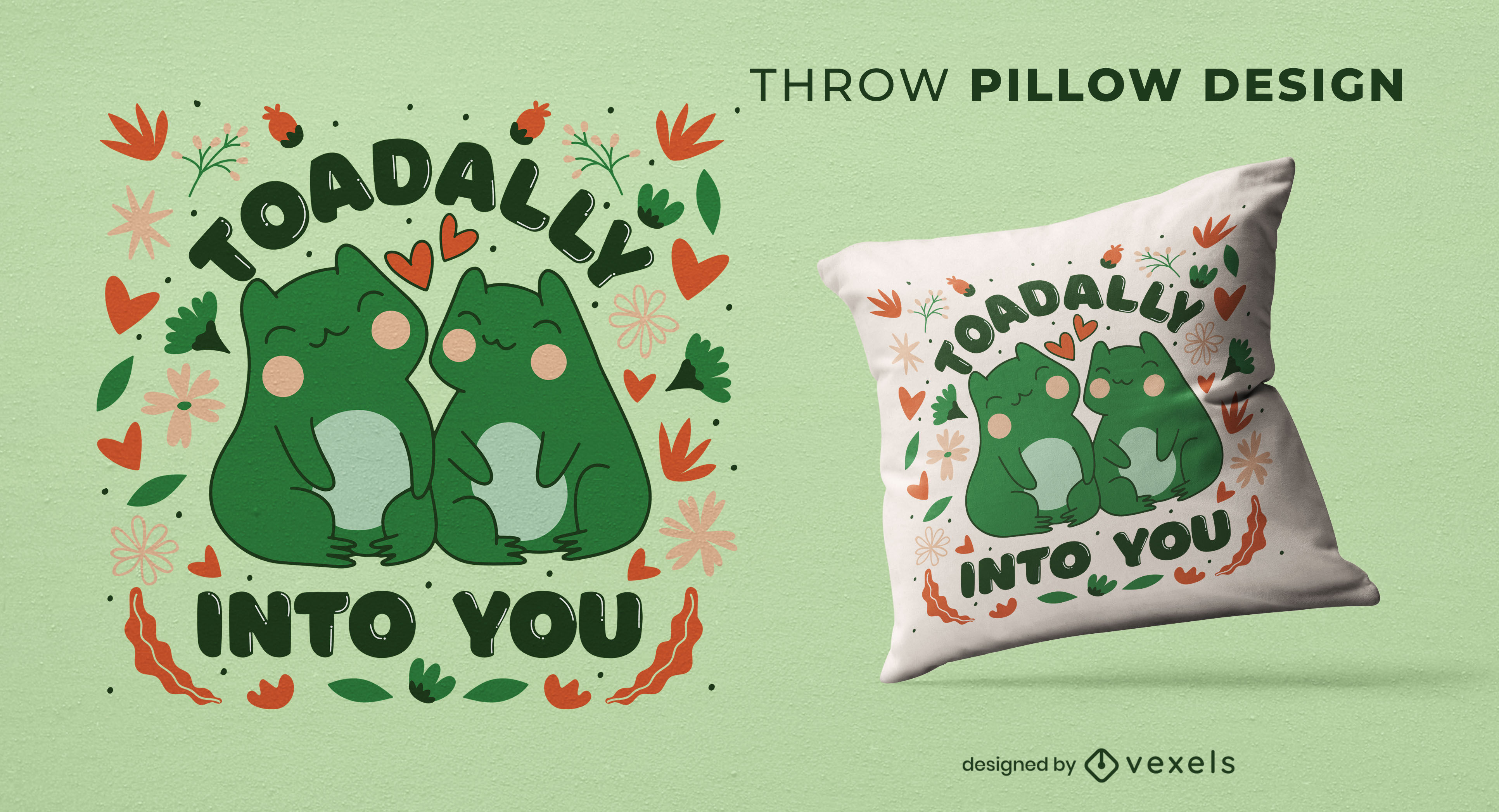Cute Valentine's day toads throw pillow design