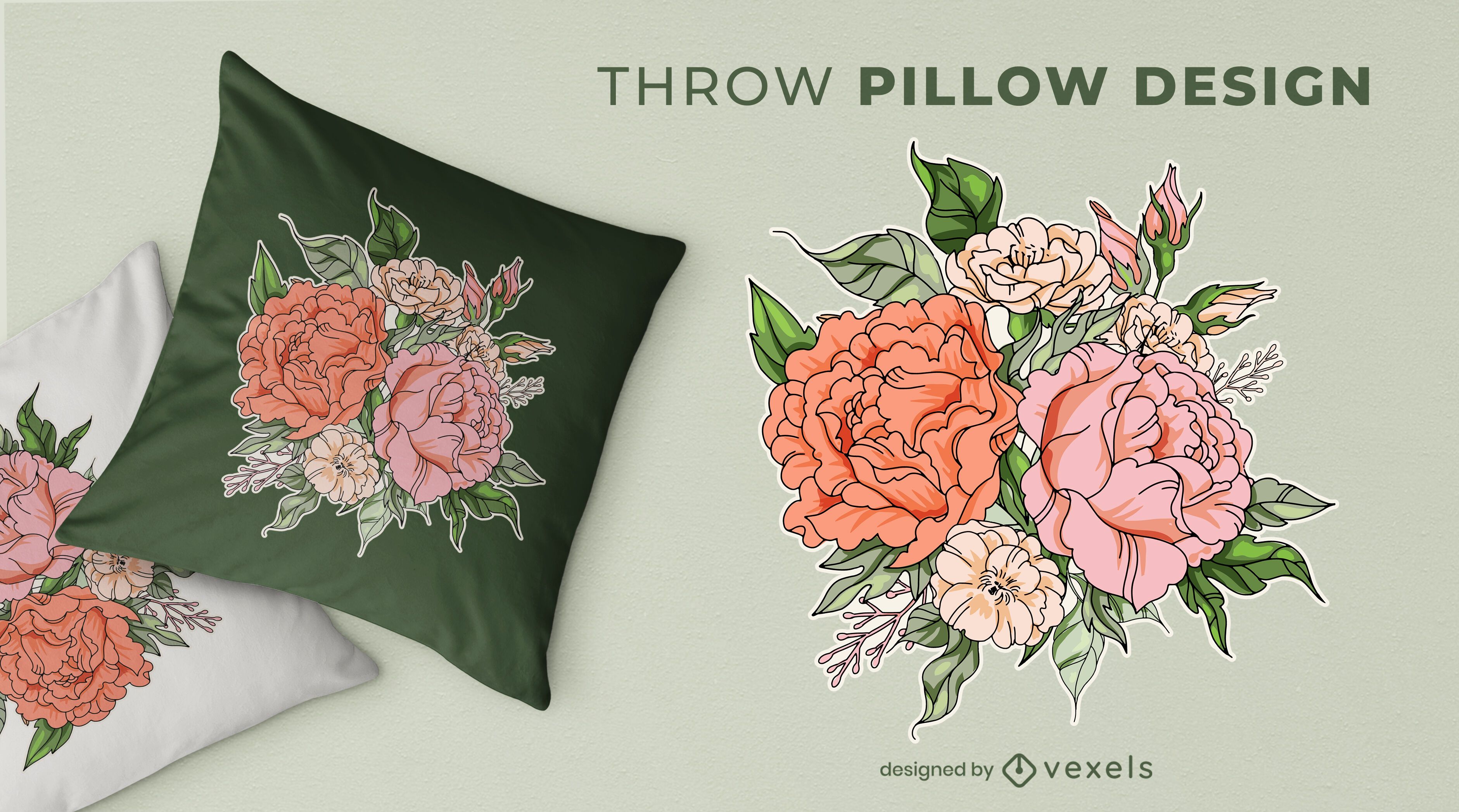 Flower bouquet throw pillow design