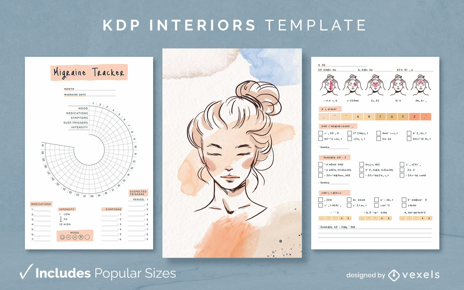 Watercolor healthcare diary design template KDP