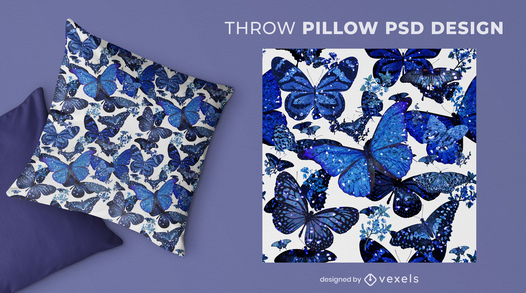 Blue butterflies throw pillow design