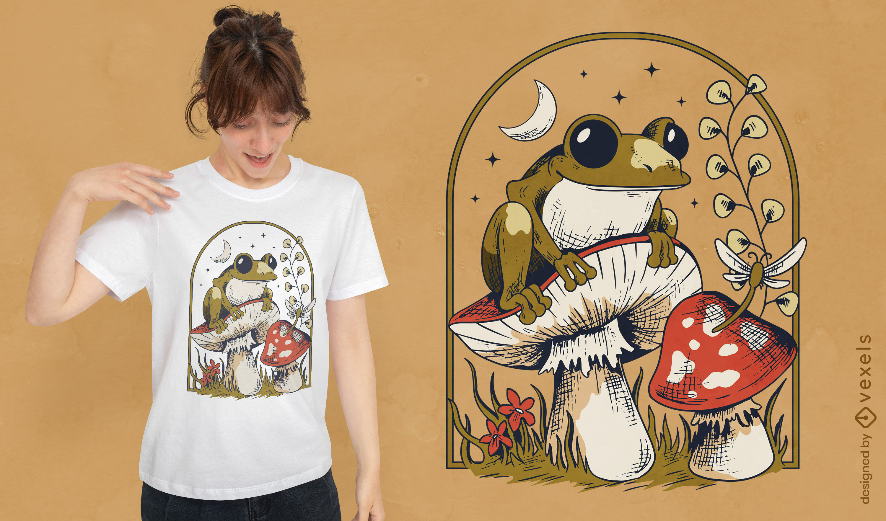 Frog and mushrooms cottagecore t-shirt design