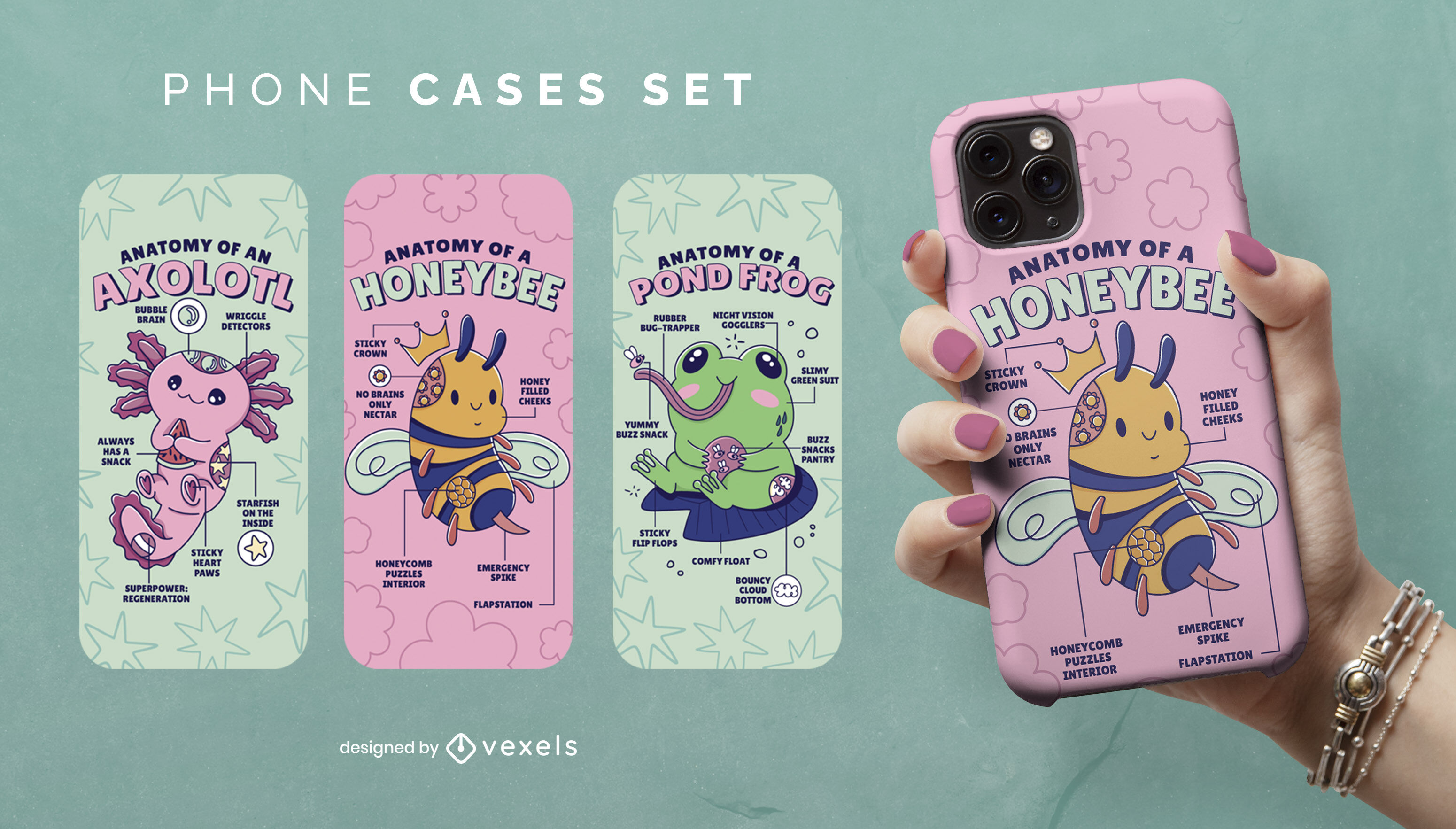 Cute anatomy animals phone case set