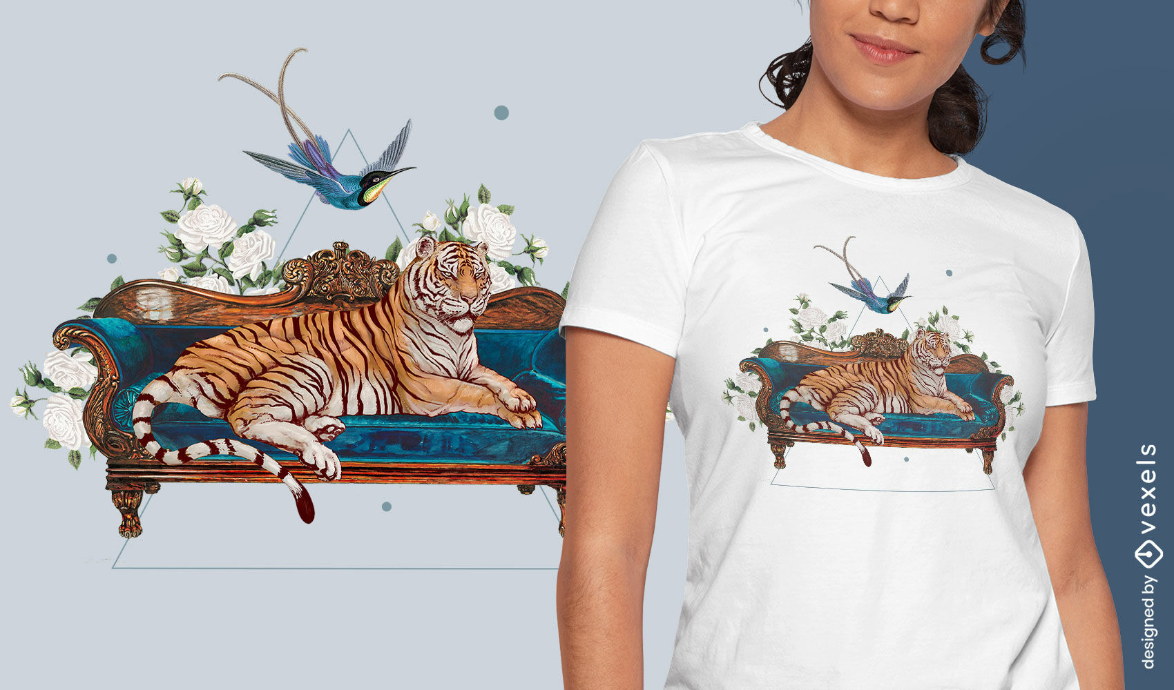 Tiger on lounge chair absurd nature t-shirt design