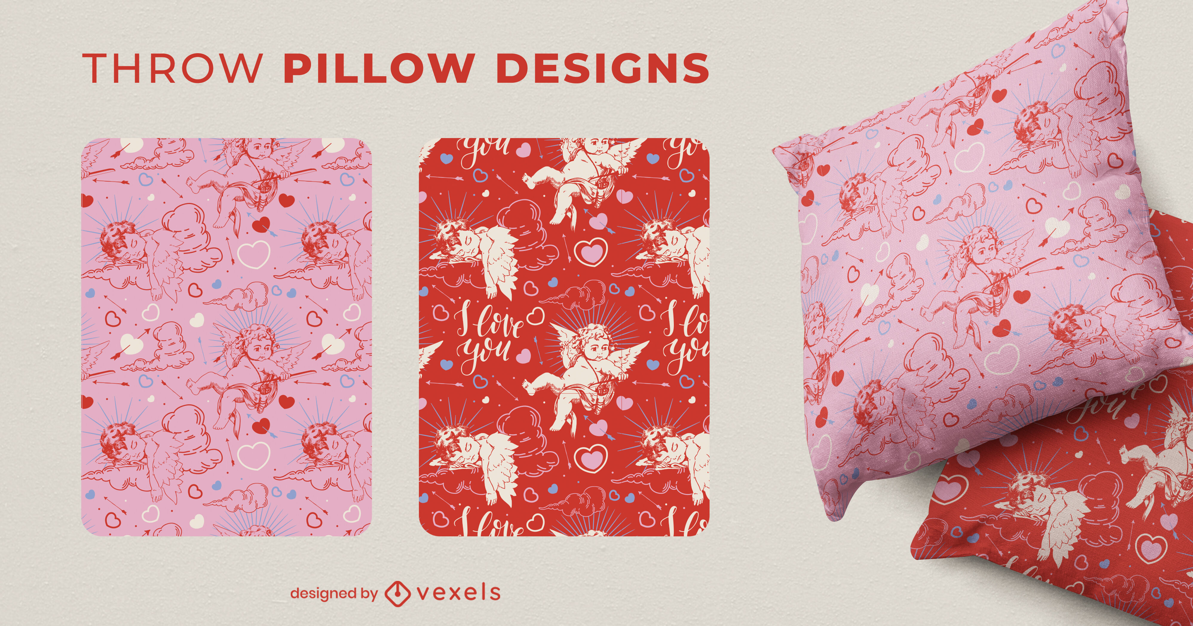 Valentines day holiday cupid throw pillow design