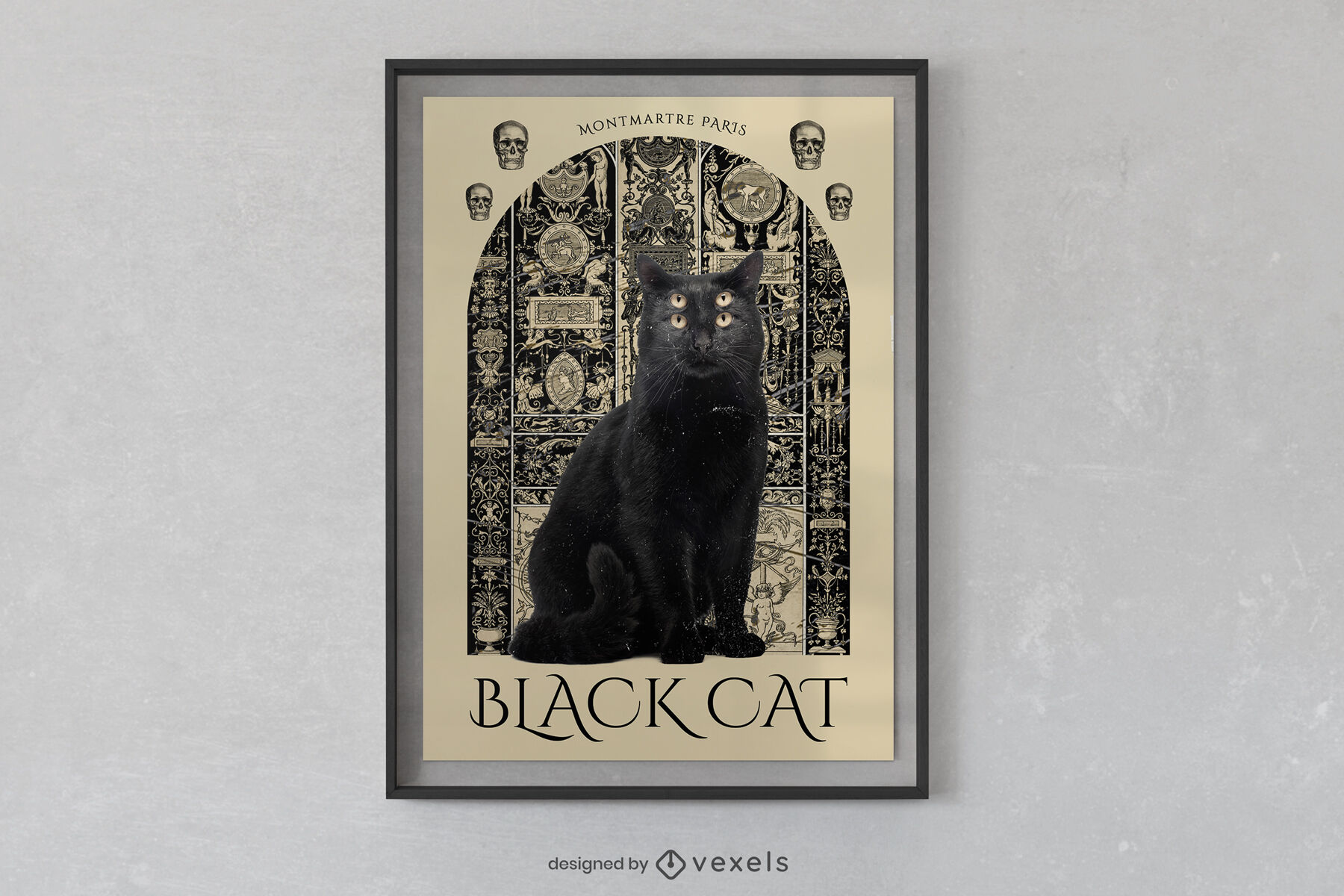 Black cat animal witchcraft poster design