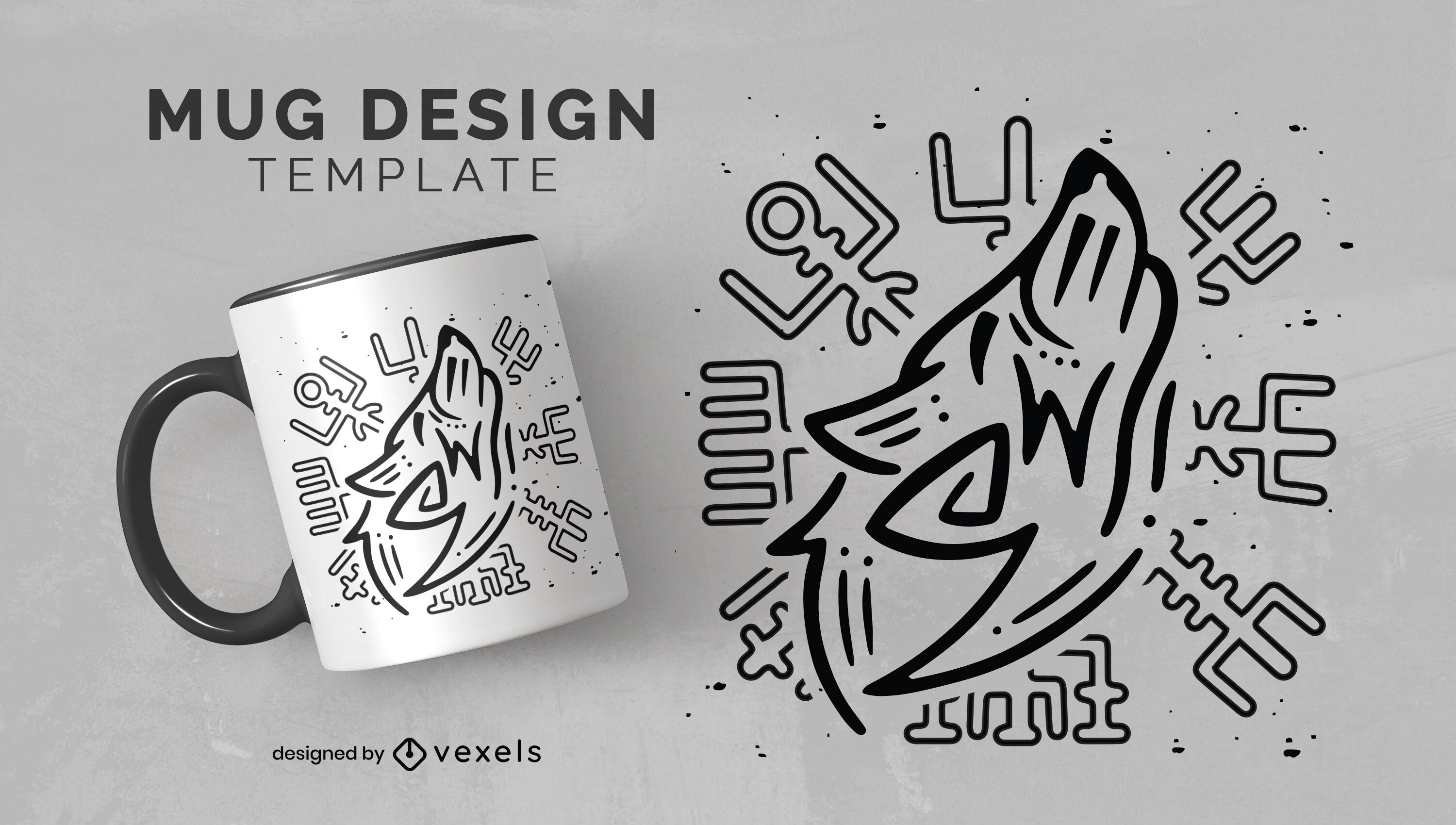 Viking symbols and wolf mug design