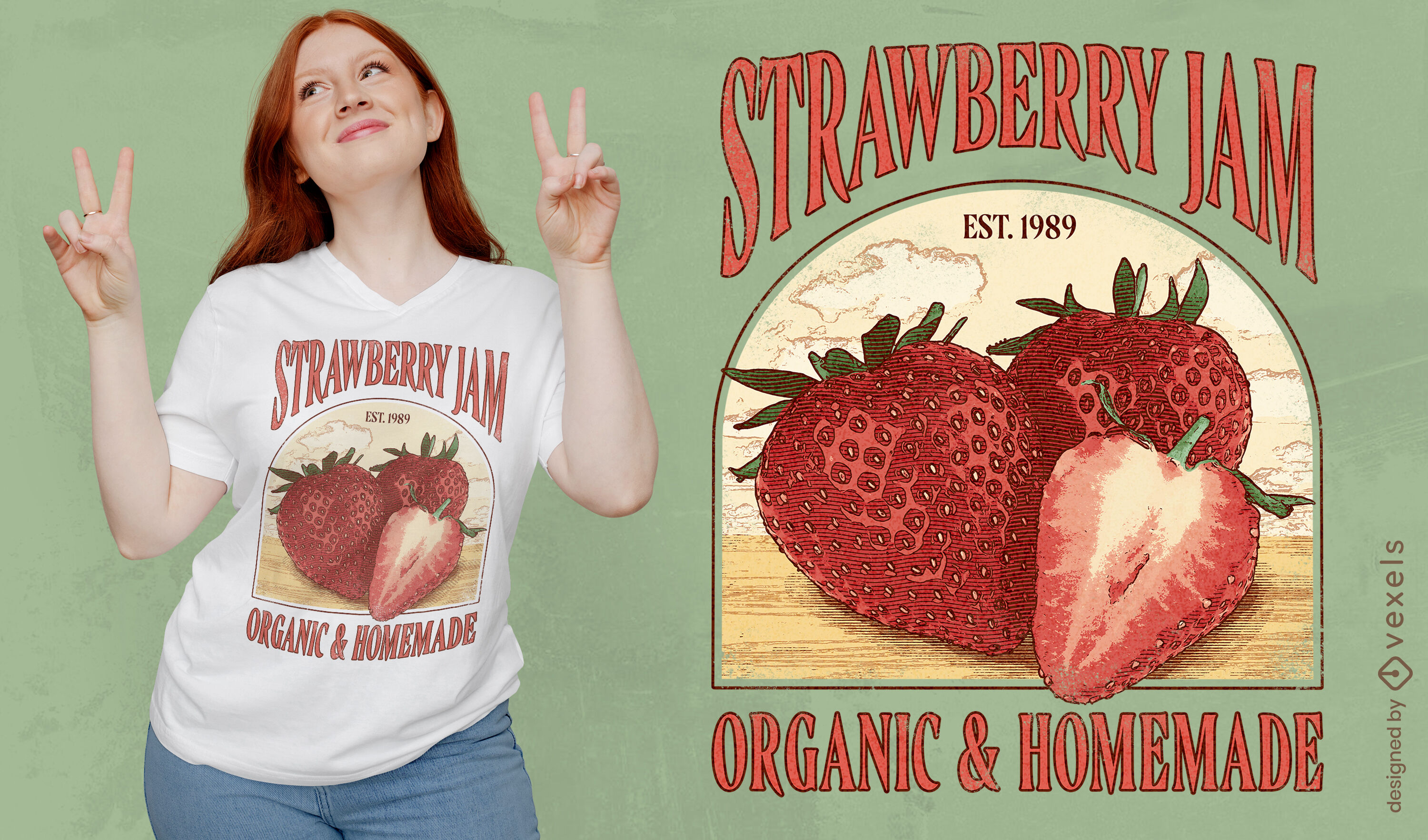 Strawberry fruits vintage t-shirt psd