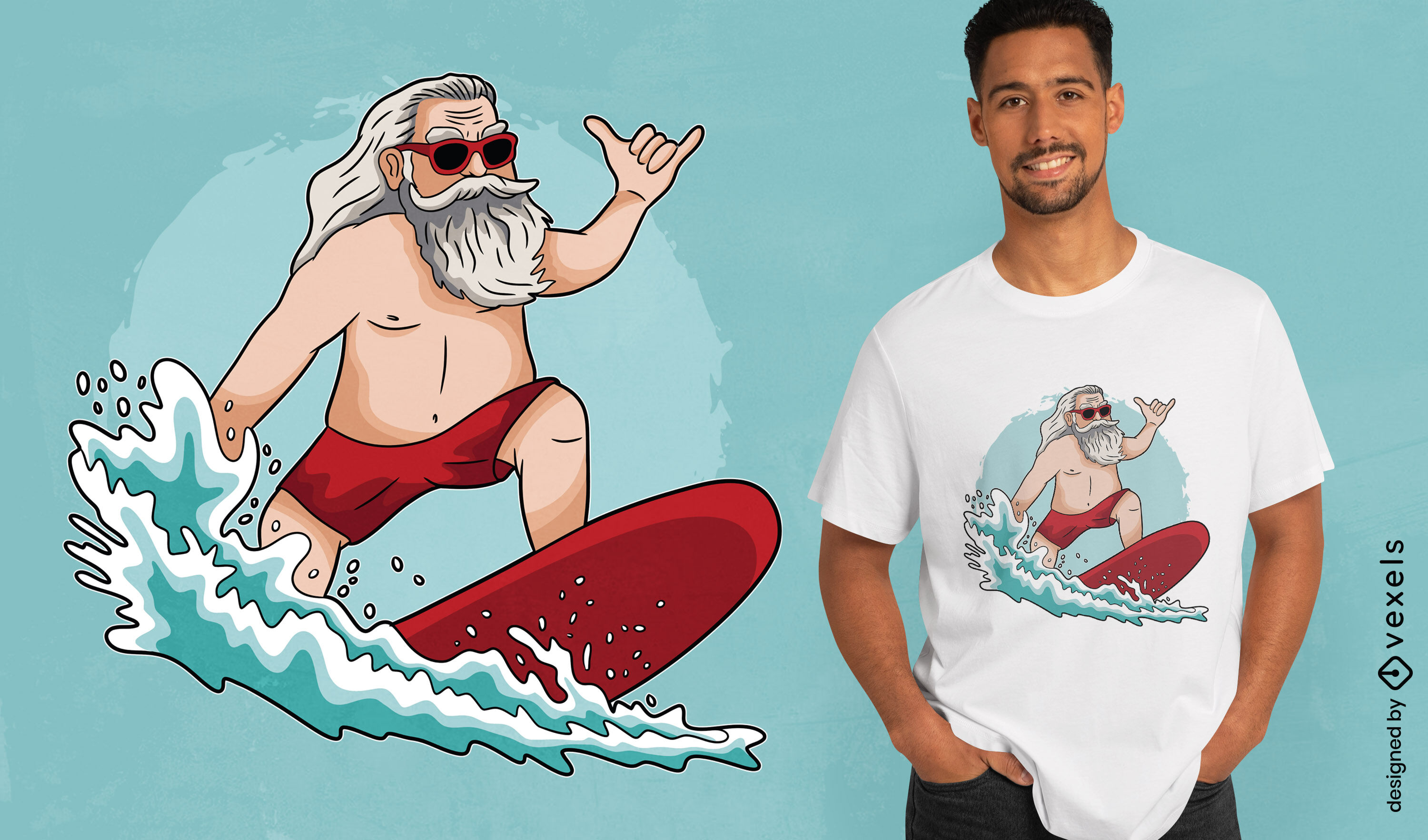 Santa claus surfing waves t-shirt design