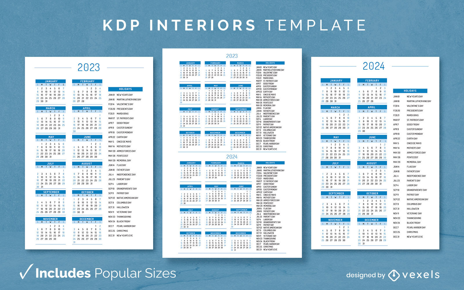 Holidays calendar diary design template KDP
