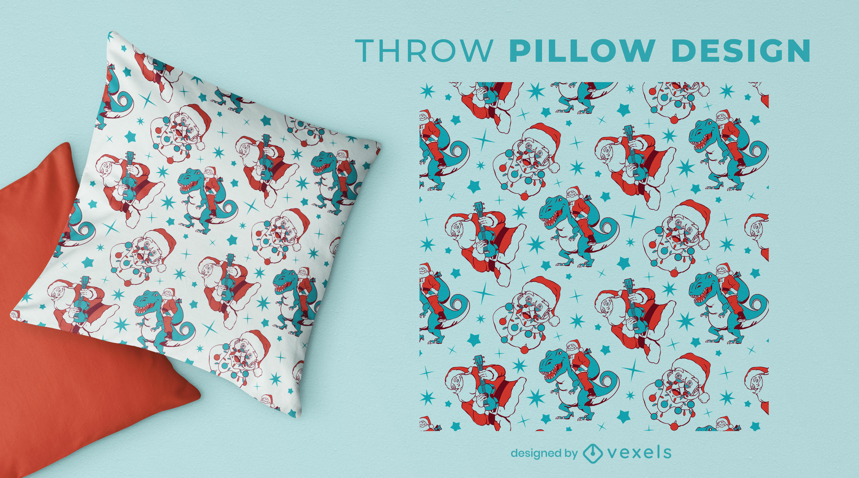 T-rex and Santa throw pillow design